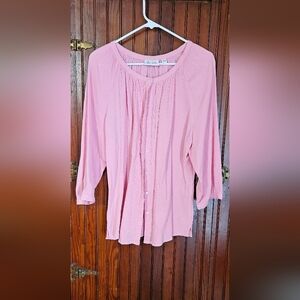 Denim&Co Pink Pleated 3/4 Sleeve Blouse